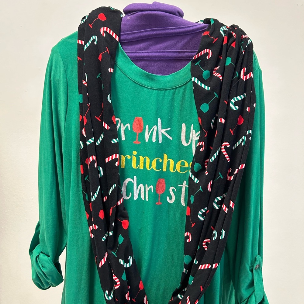 Ugly Christmas sweater with infinity scarf